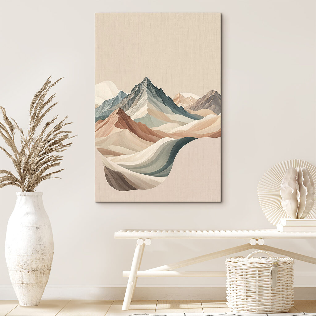 A painting of mountains in different colors A painting of mountains in different colors