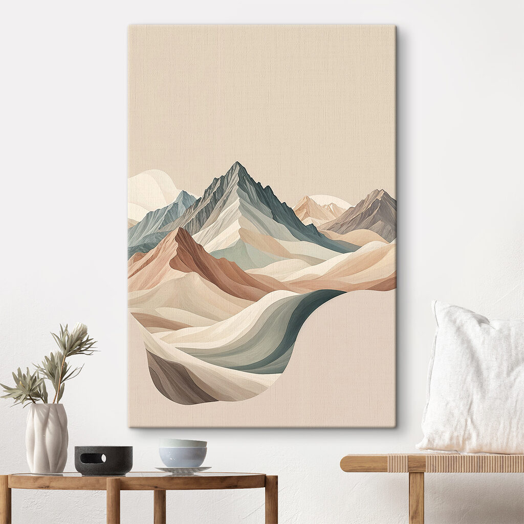 A painting of mountains in different colors A painting of mountains in different colors