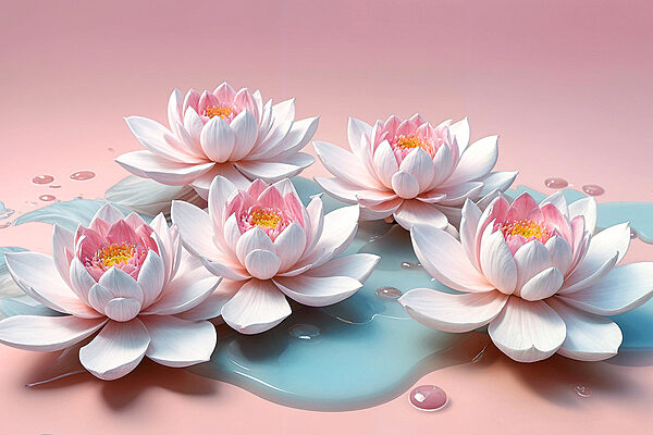 A group of pink flowers floating on water A group of pink flowers floating on water