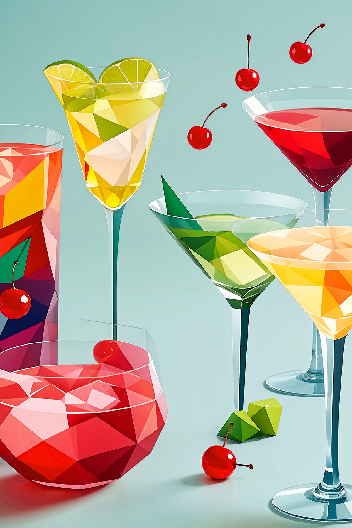 A group of colorful drinks