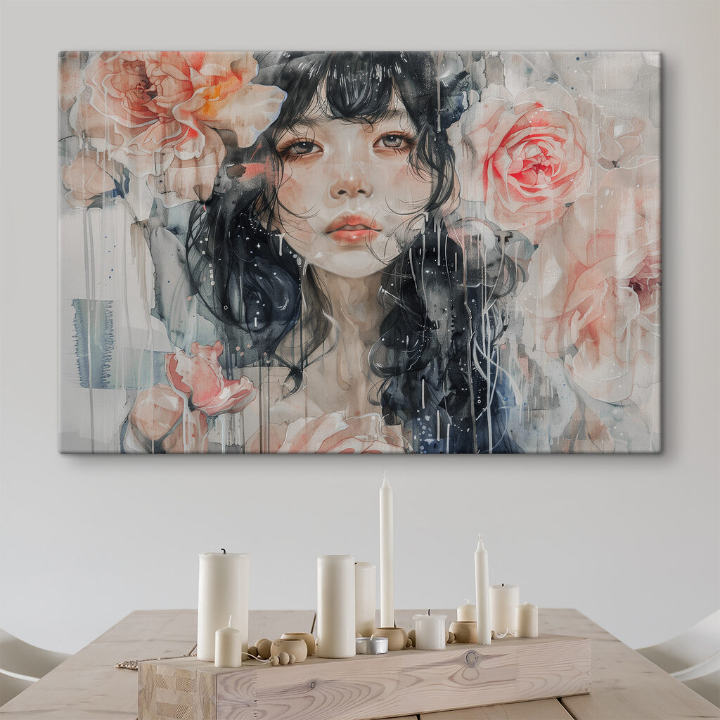 A painting of a woman with flowers