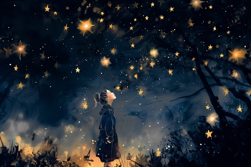 A girl looking up at stars A girl looking up at stars