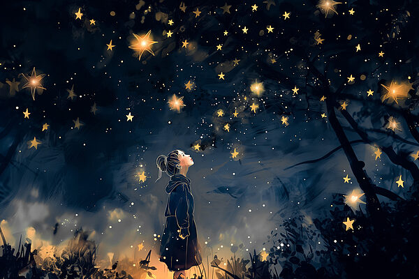 A girl looking up at stars A girl looking up at stars