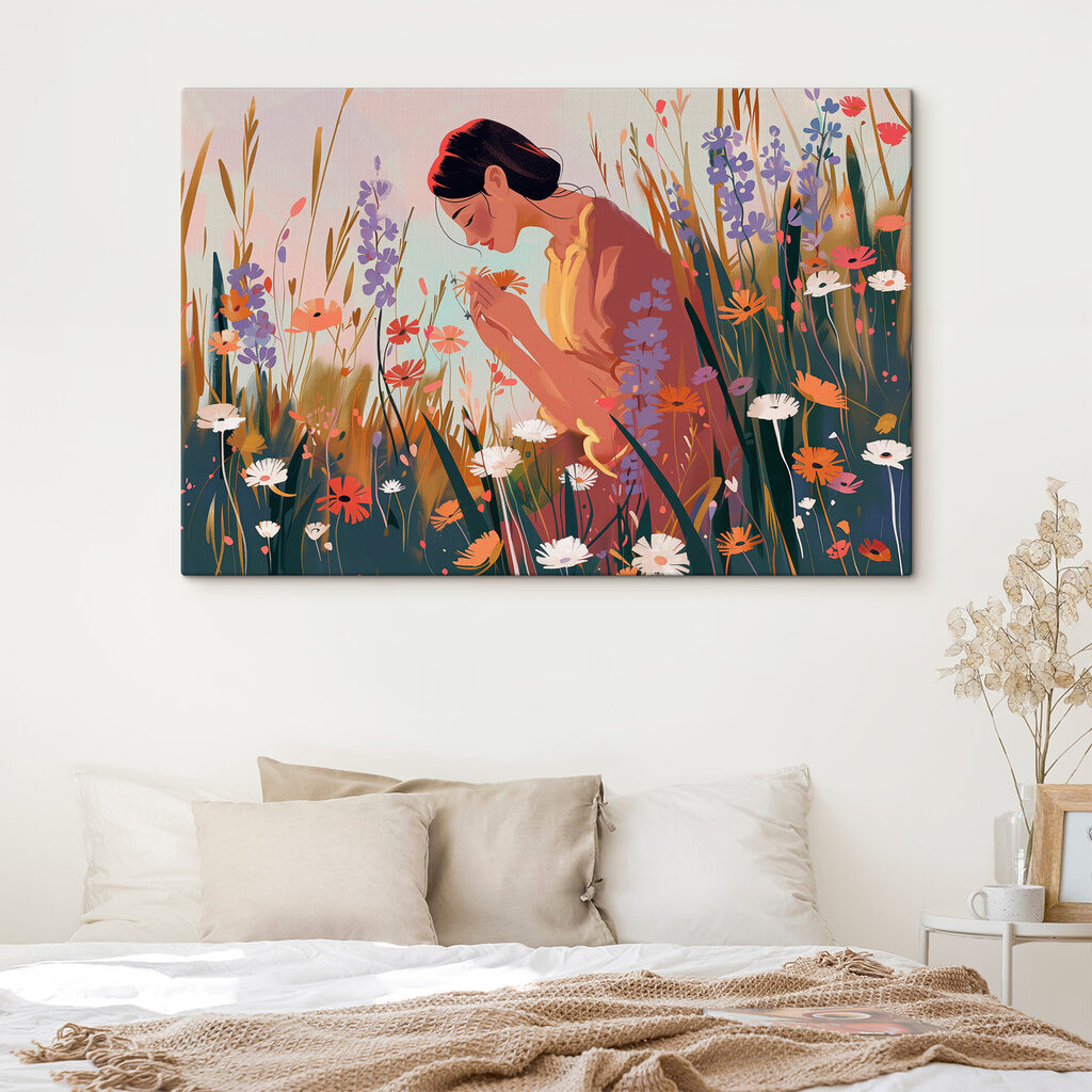 A woman smelling flowers
