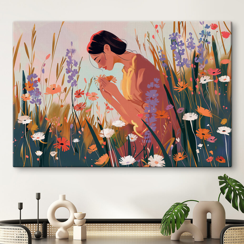A woman smelling flowers