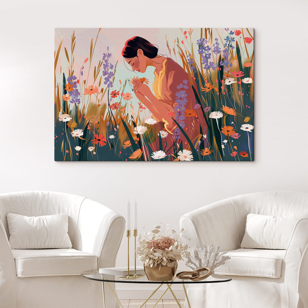 A woman smelling flowers
