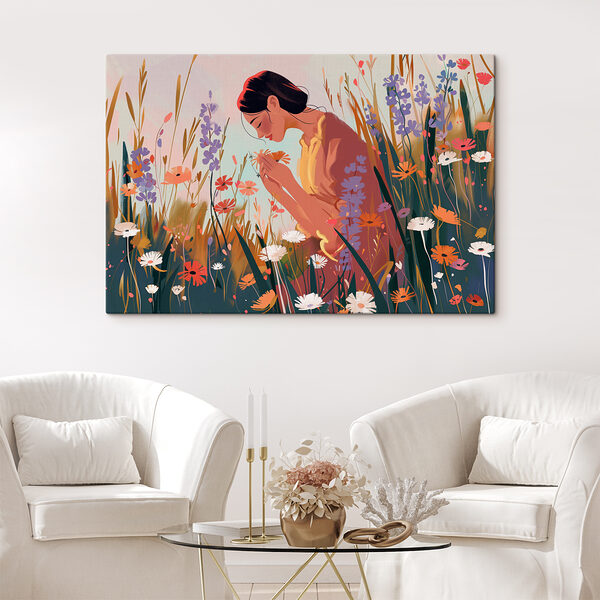 A woman smelling flowers