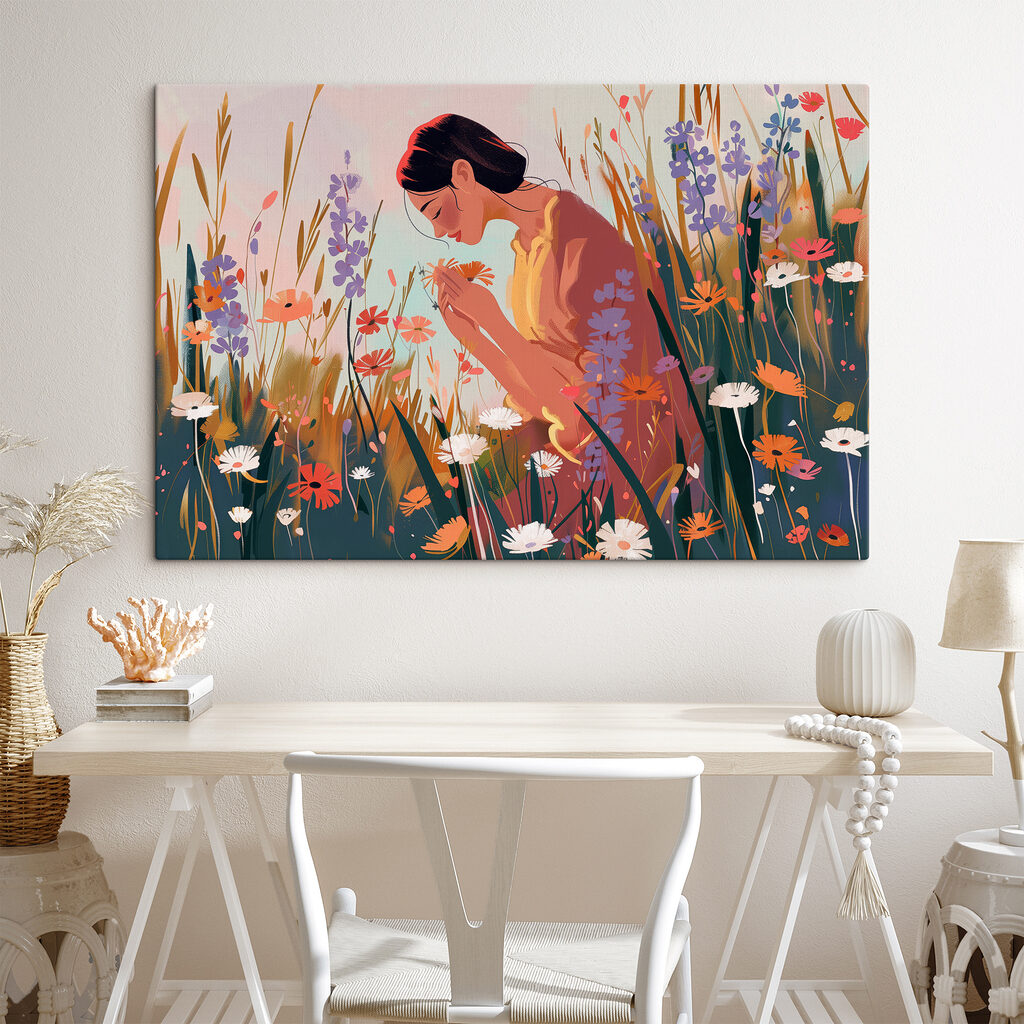 A woman smelling flowers