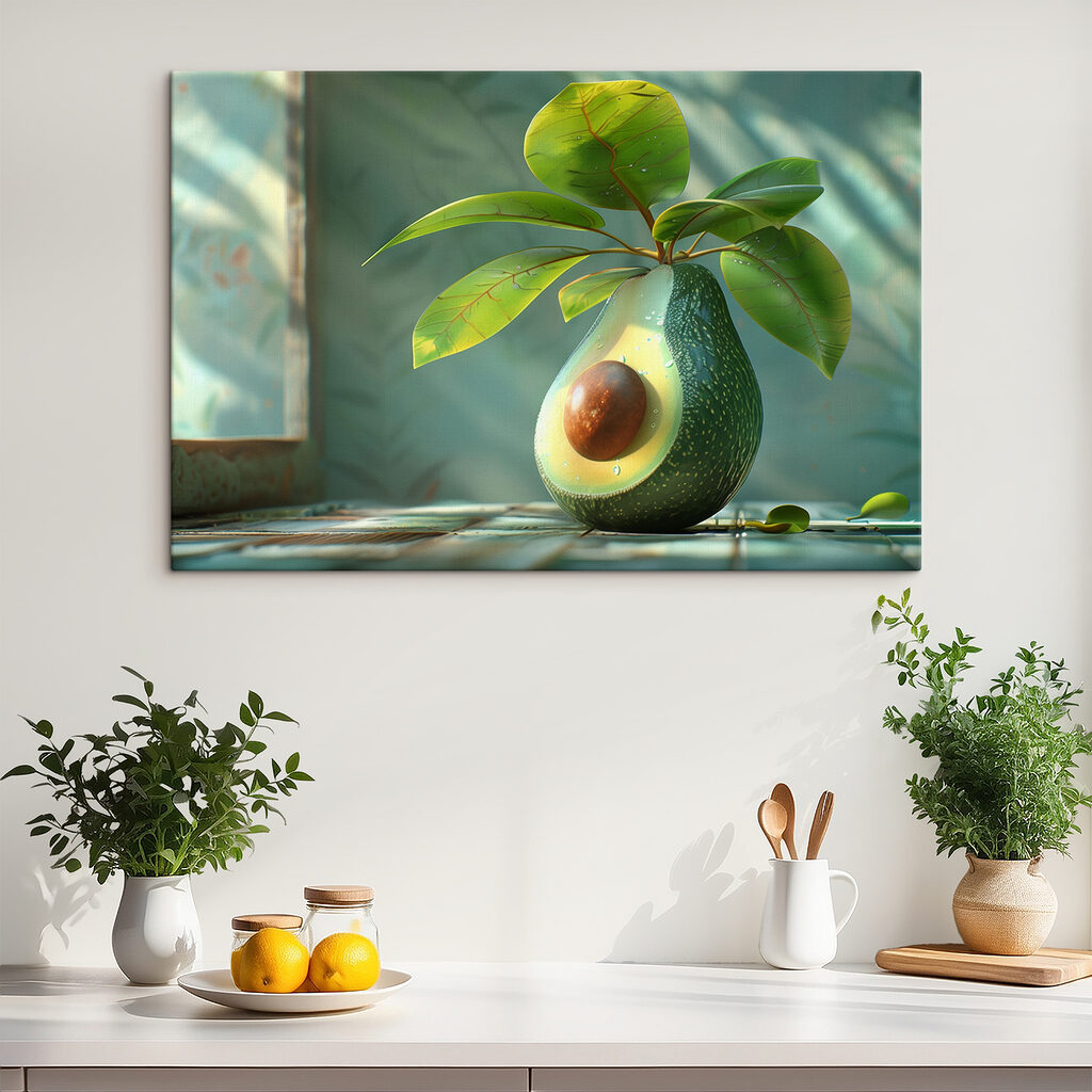 A avocado cut in half with a plant growing out of it A avocado cut in half with a plant growing out of it