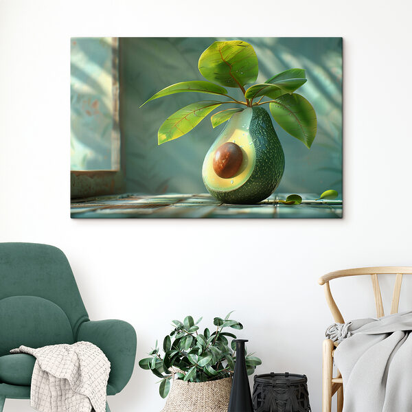 A avocado cut in half with a plant growing out of it
