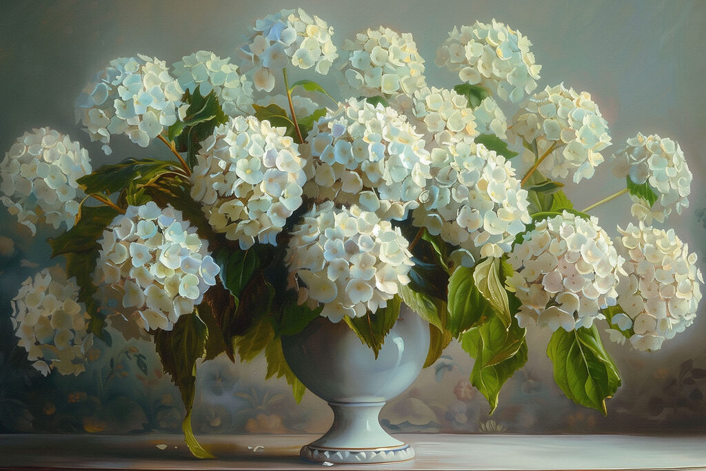 A vase of white flowers