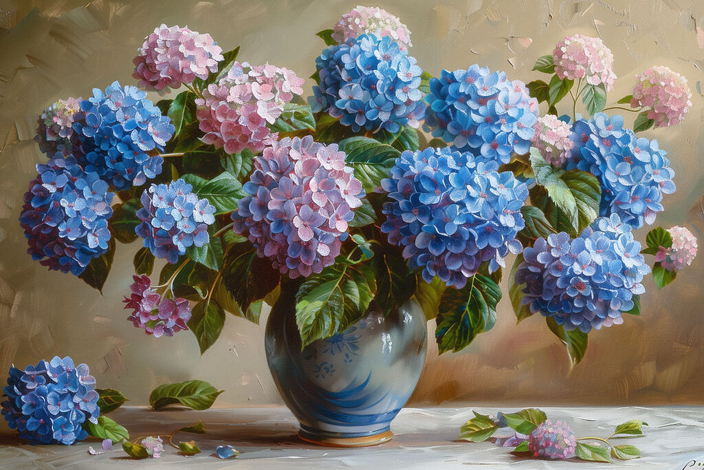 A painting of flowers in a vase