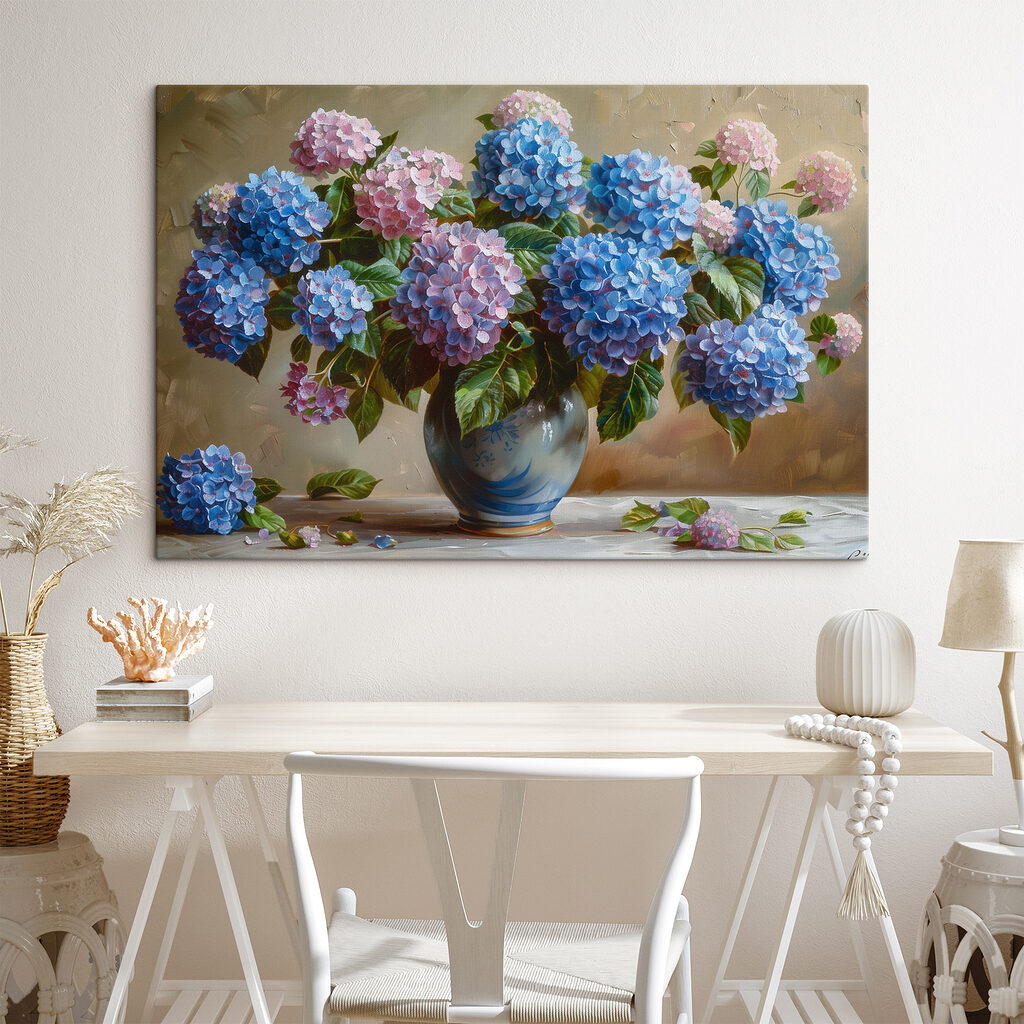 A painting of flowers in a vase