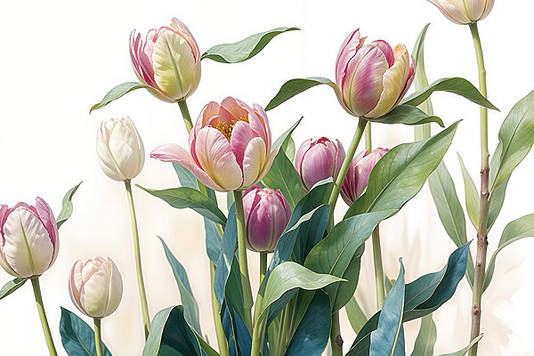 A group of pink and white flowers