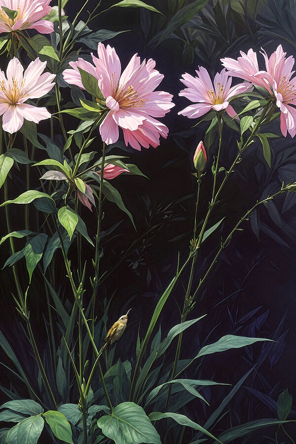 A painting of pink flowers A painting of pink flowers