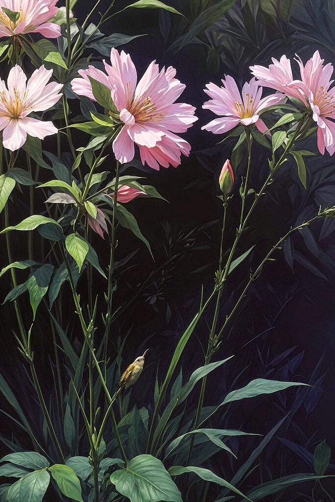 A painting of pink flowers A painting of pink flowers