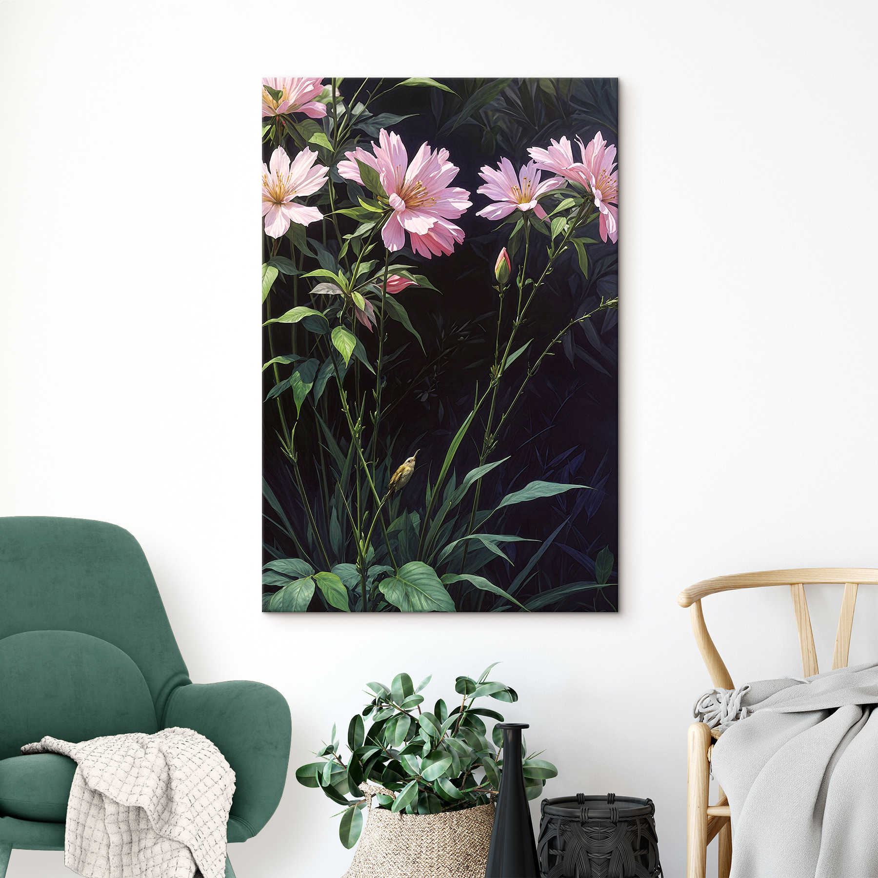 A painting of pink flowers A painting of pink flowers