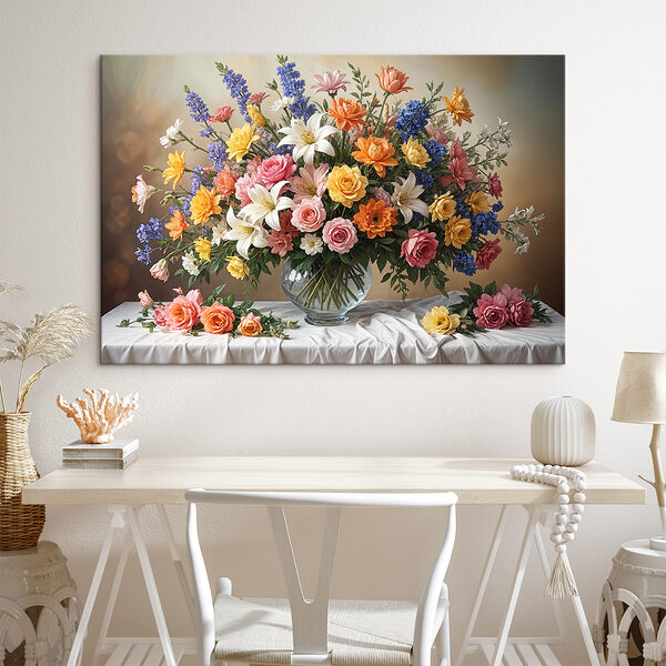 Cuadros Un jarrón con flores sobre una mesa