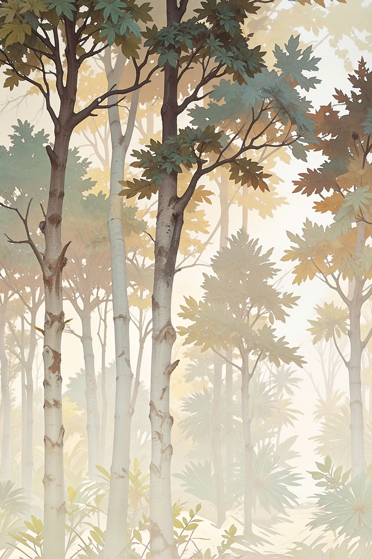 A group of trees with leaves A group of trees with leaves