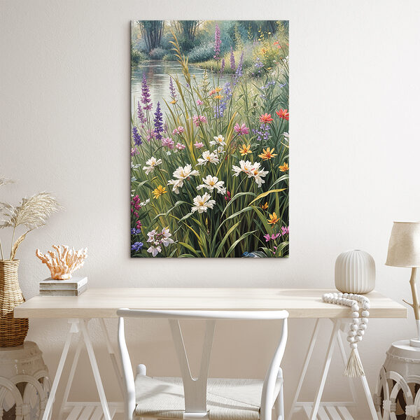 Cuadros Un cuadro de flores junto a un río
