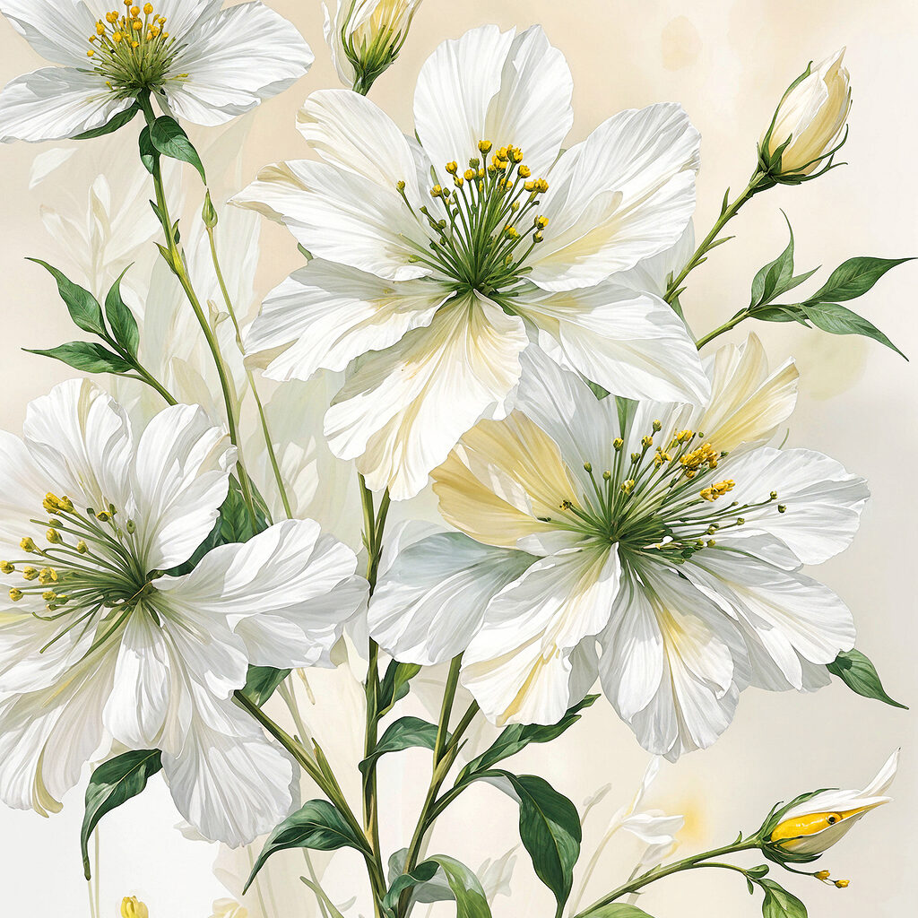 A painting of white flowers A painting of white flowers