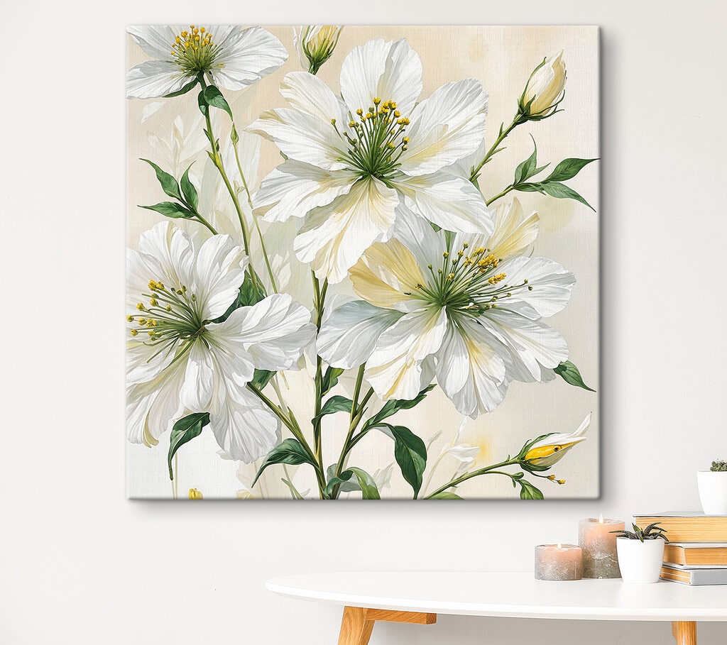 A painting of white flowers A painting of white flowers