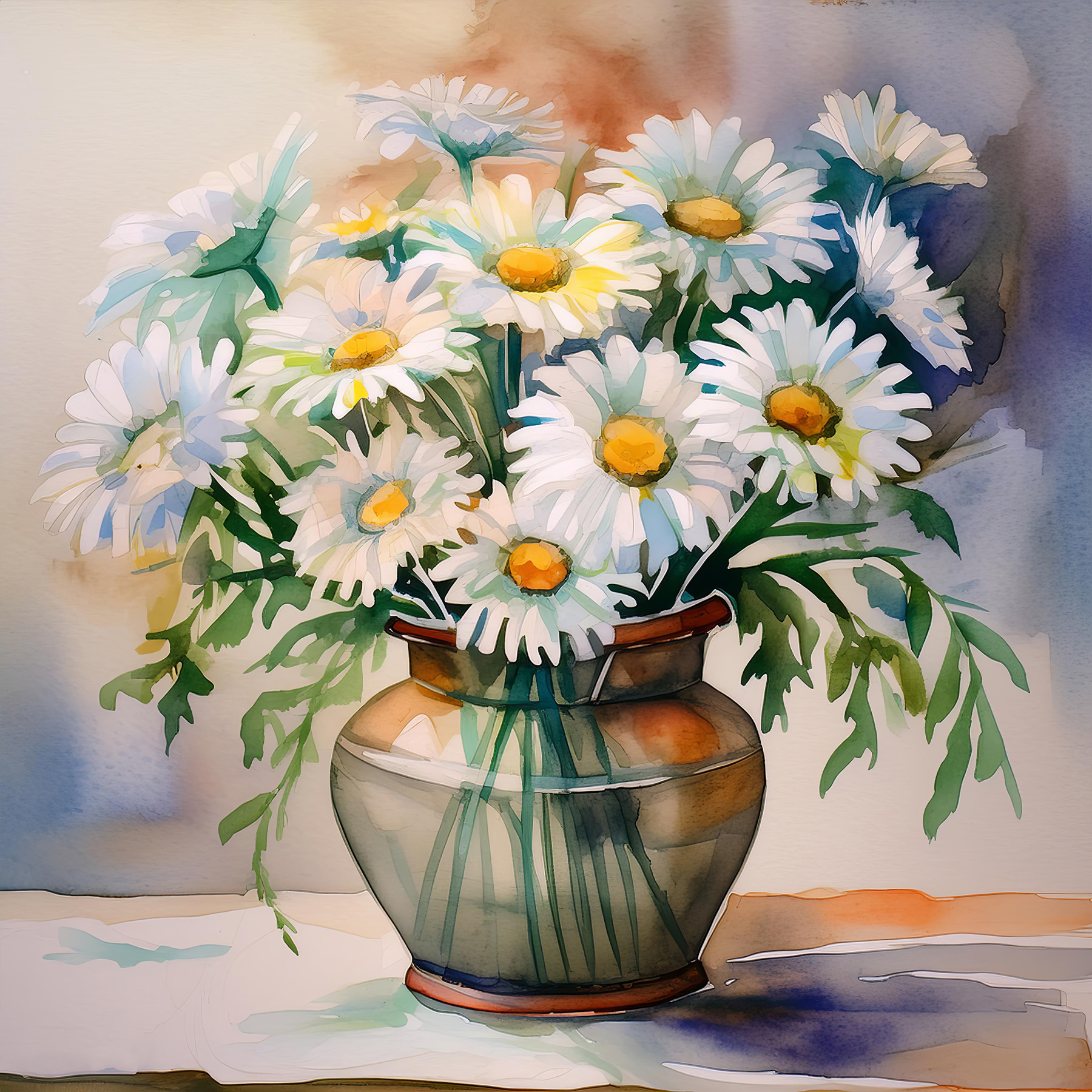 A watercolor of a vase of flowers
