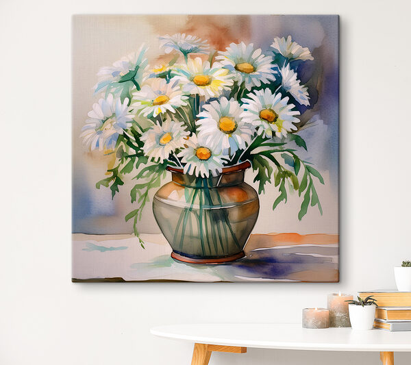A watercolor of a vase of flowers