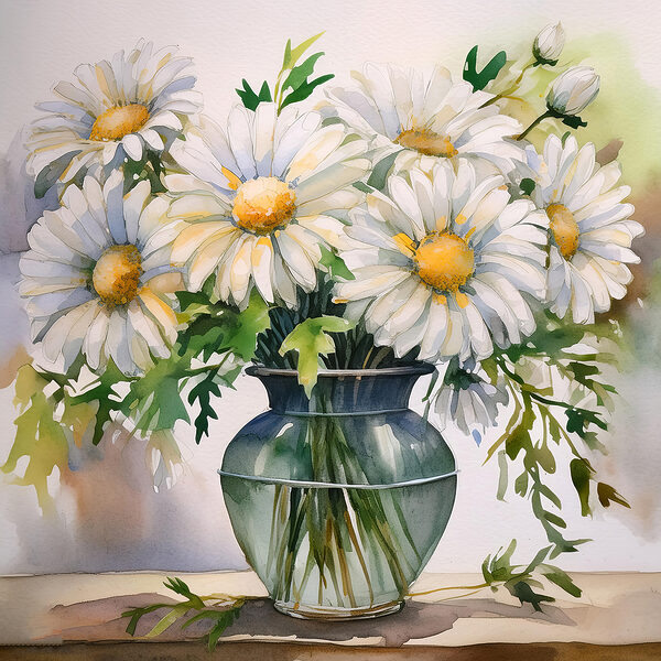 A watercolor of a vase of flowers