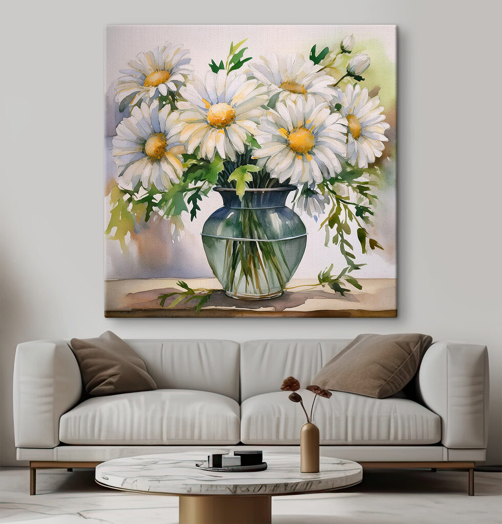A watercolor of a vase of flowers