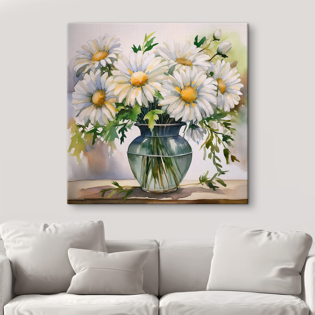 A watercolor of a vase of flowers