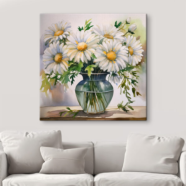 A watercolor of a vase of flowers