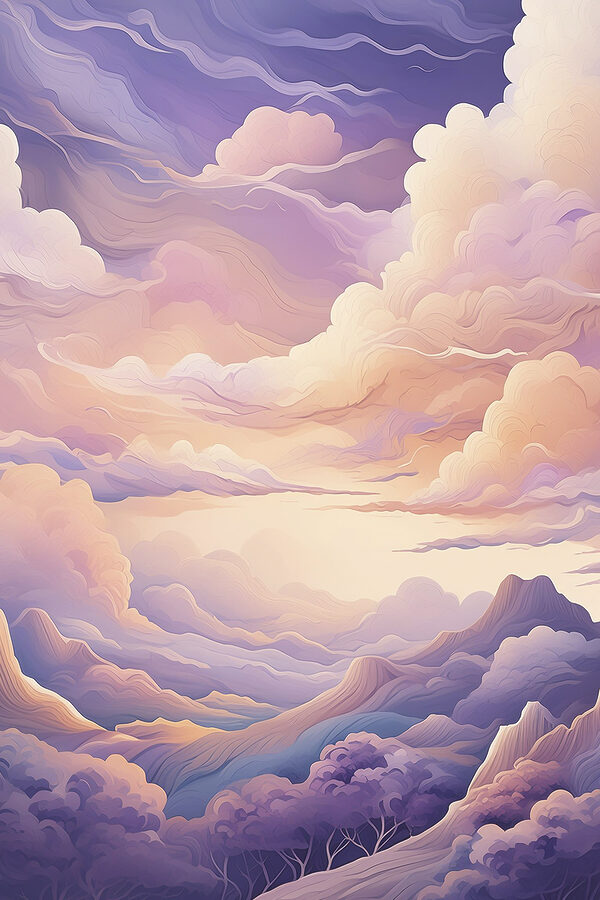 A painting of clouds and mountains A painting of clouds and mountains