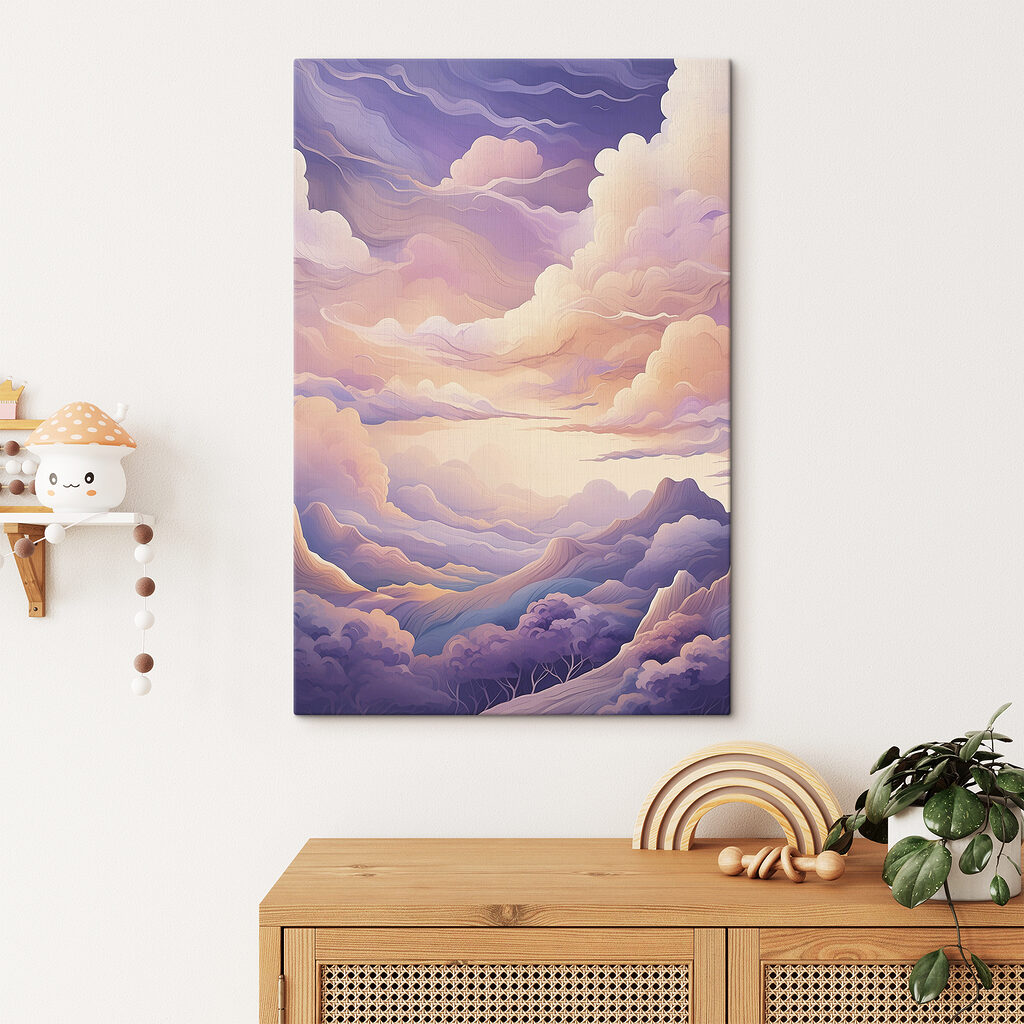 A painting of clouds and mountains A painting of clouds and mountains