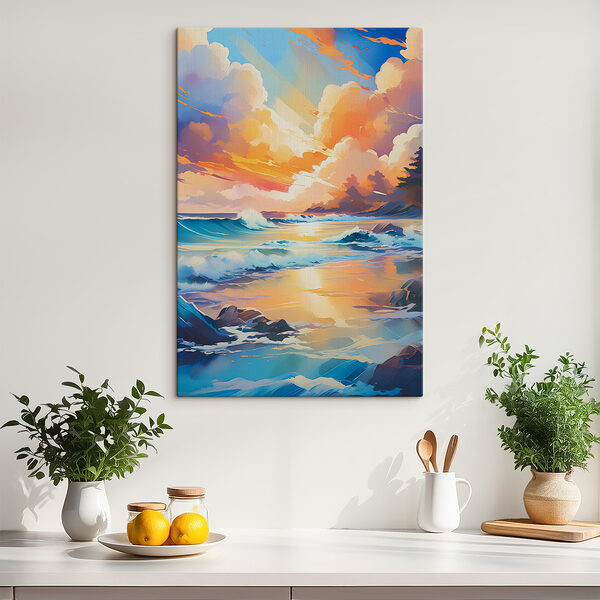 Cuadros Un cuadro de una playa con olas y rocas (SKU: s38848) Cuadros Cuadros Un cuadro de una playa con olas y rocas (SKU: s38848)