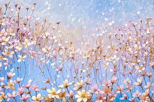 A group of flowers on a clear surface A group of flowers on a clear surface