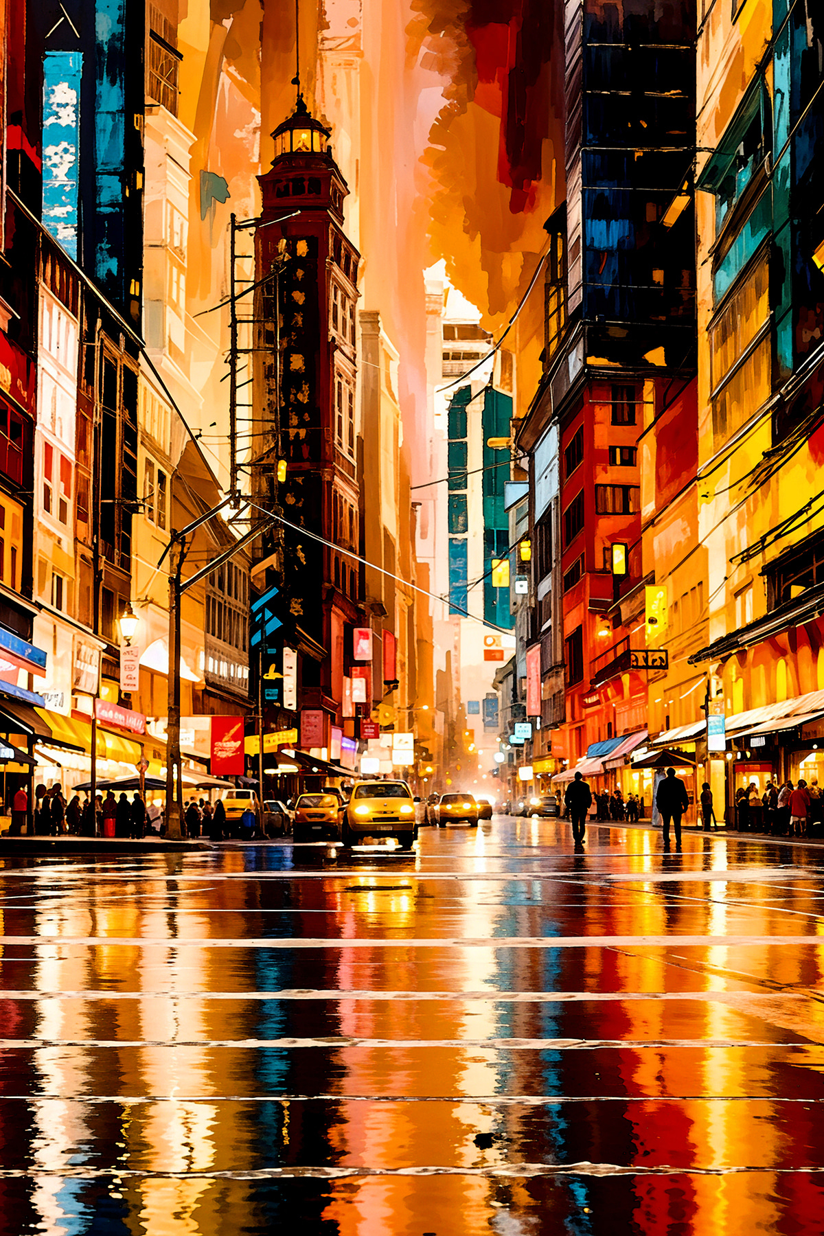 A city street with people walking on it
