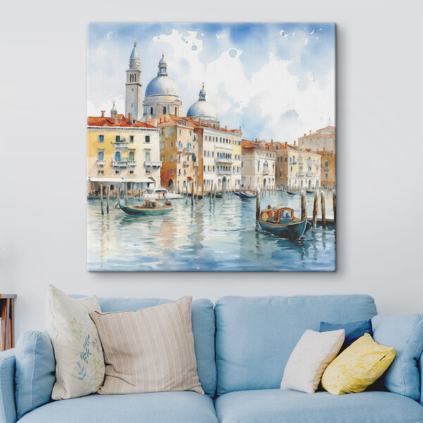 Cuadros Canvas print Watercolor of Grand Canal with boats and buildings