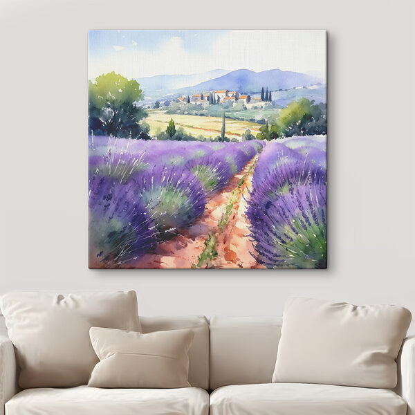 Cuadros Una acuarela de un campo de lavanda