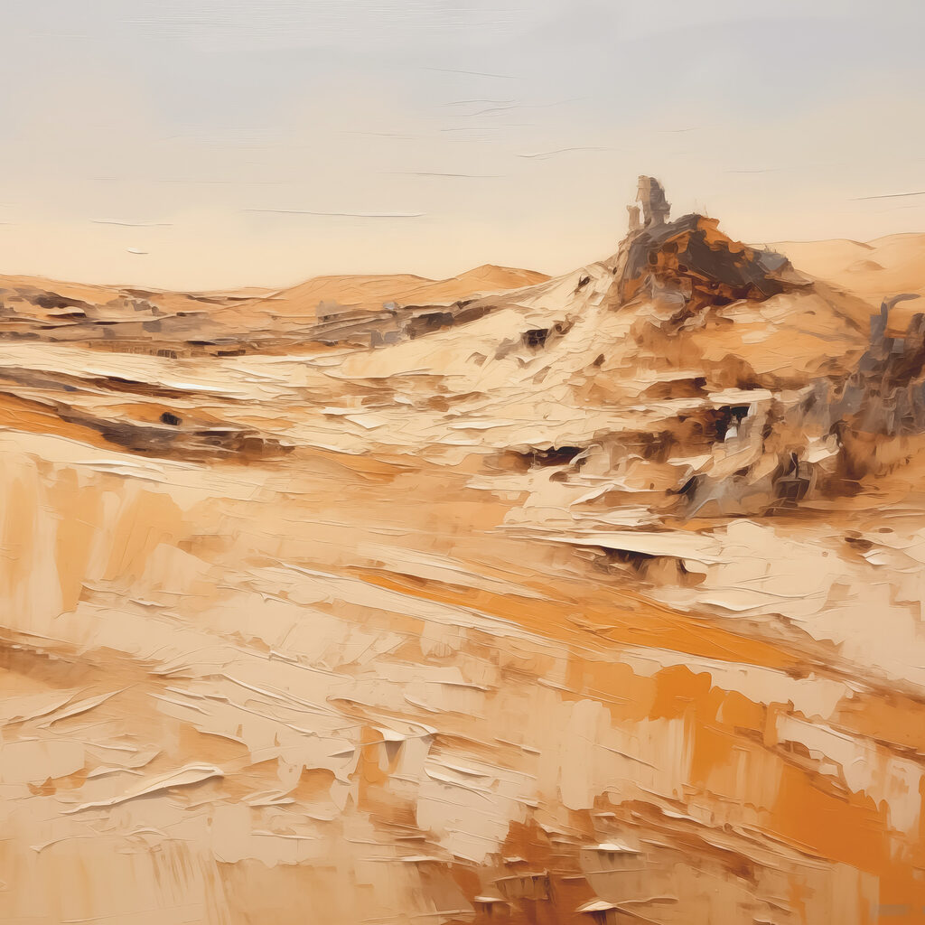 A desert landscape with sand and rocks A desert landscape with sand and rocks