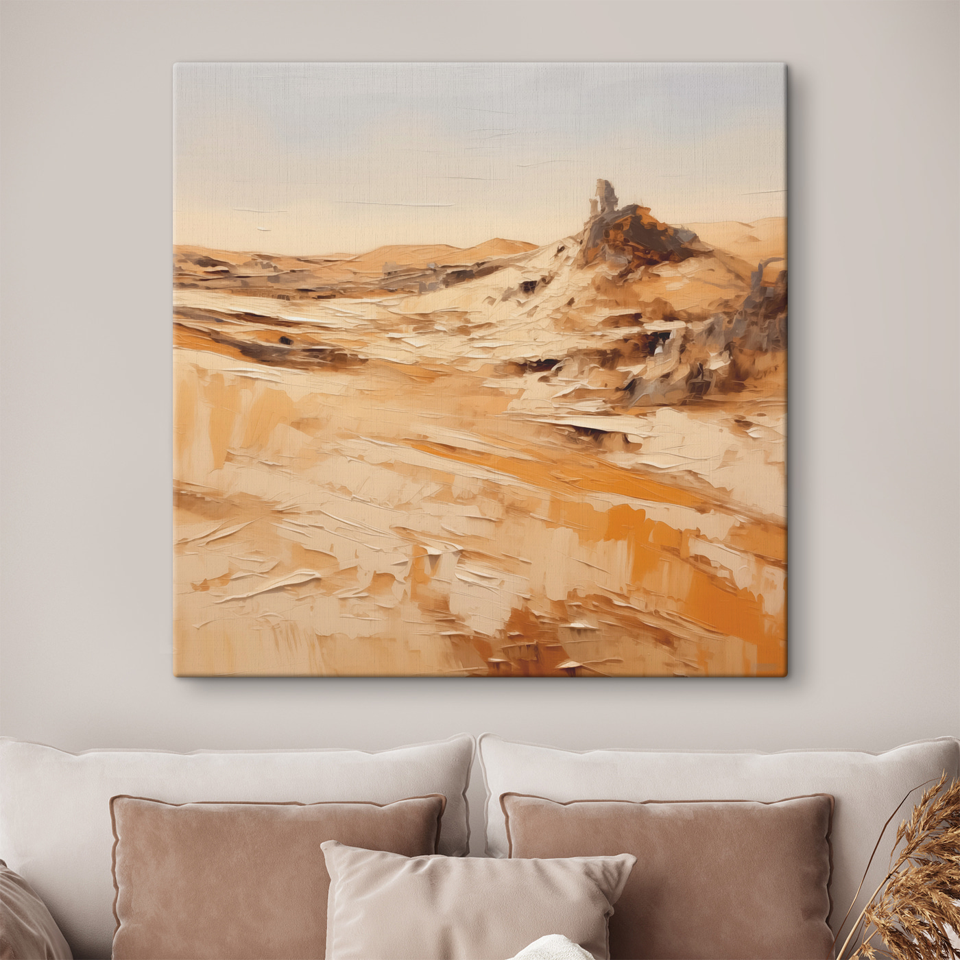 A desert landscape with sand and rocks A desert landscape with sand and rocks