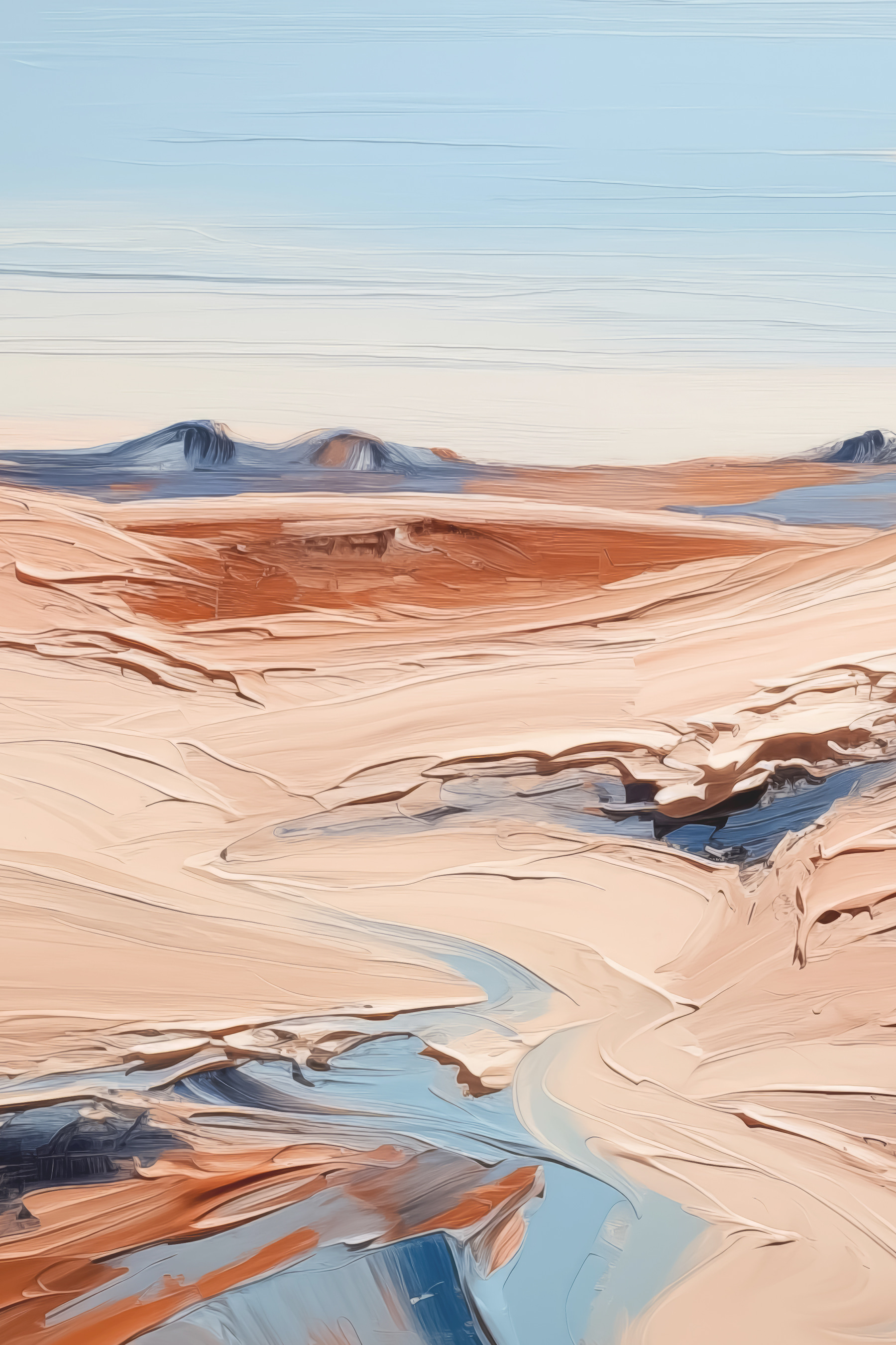 A desert landscape with mountains and blue sky