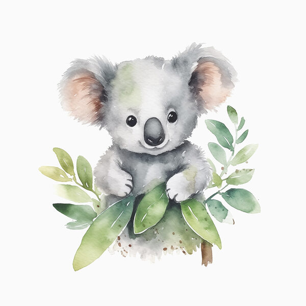 s38919p 600x600 - Un koala con unas hojas en las manos - tegory