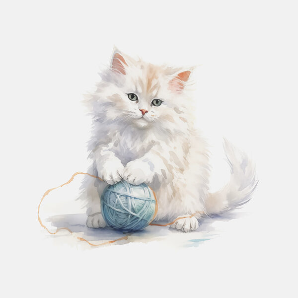 A cat playing with a ball of yarn