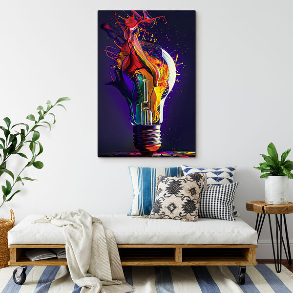 A light bulb with colorful paint splashing