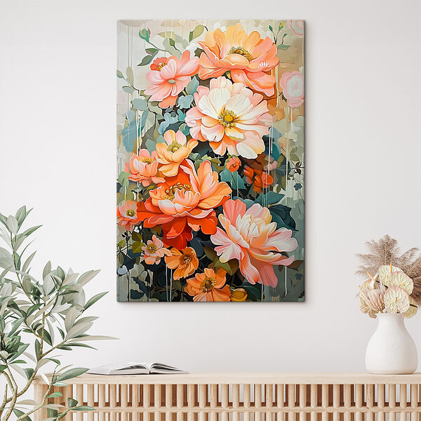 A painting of flowers on a wall