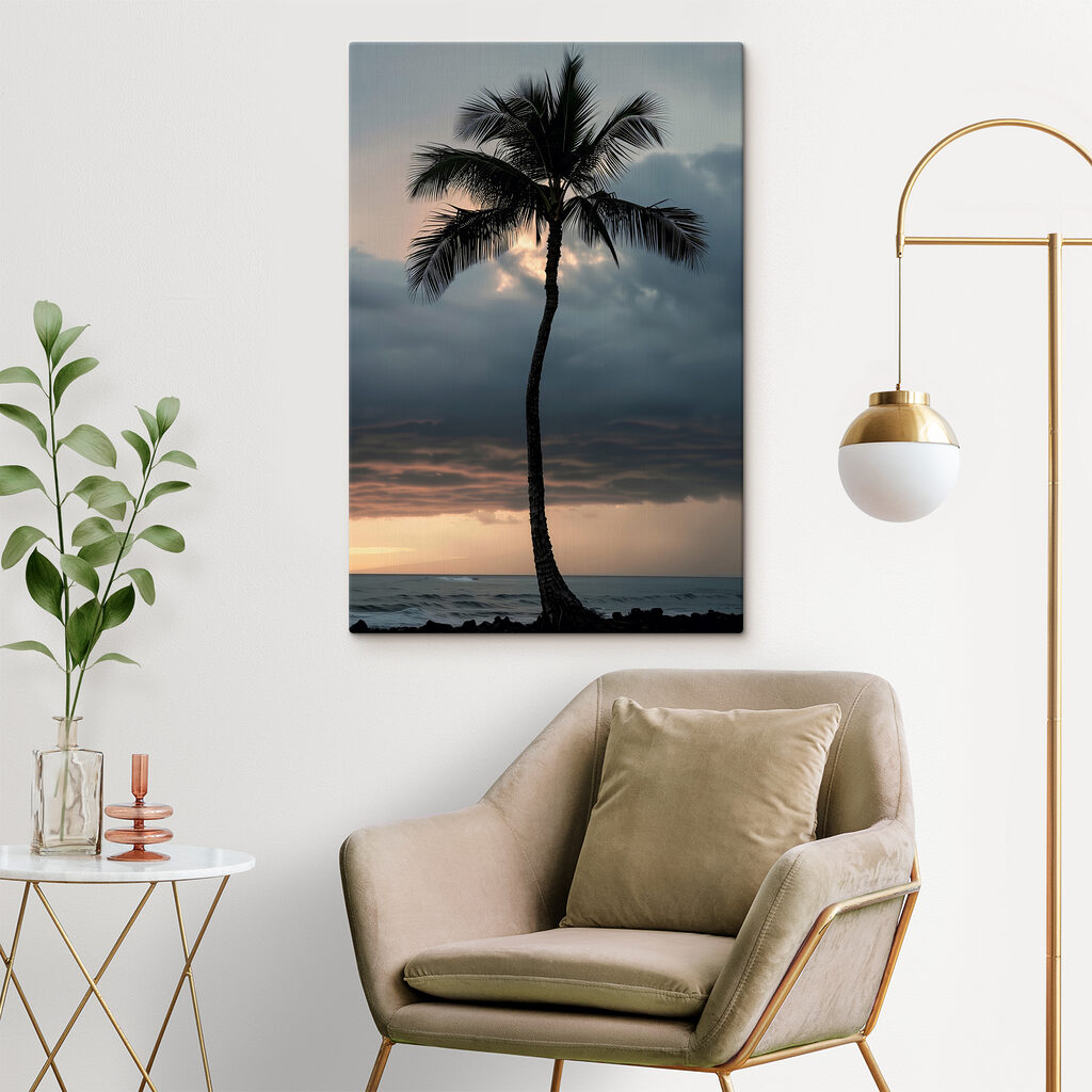 A palm tree in the sunset