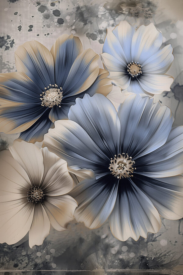 A group of flowers with white and blue petals A group of flowers with white and blue petals
