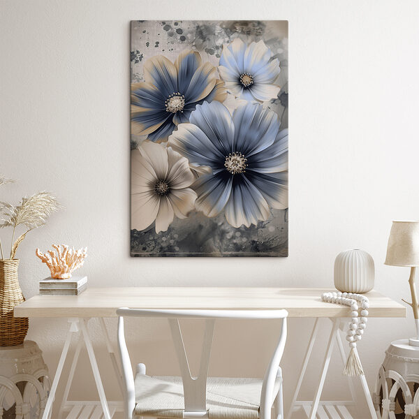 Cuadros Un ramo de flores con pétalos blancos y azules