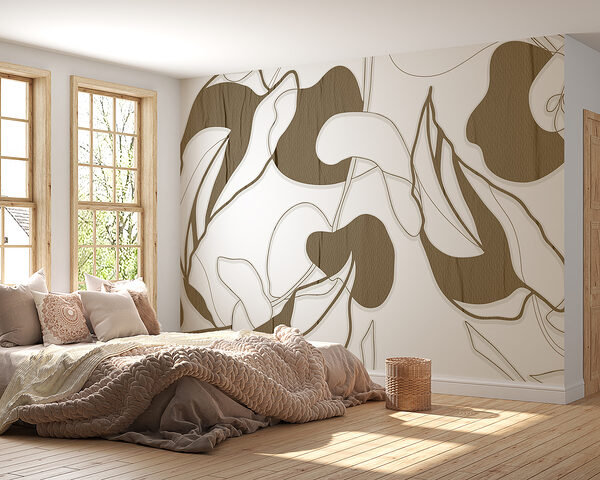 Fotomurales Fotomurales Un estampado floral en blanco y marrón (SKU: w00833)